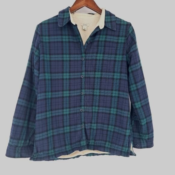 L.L. Bean Fleece Lined Black Watch Plaid Button Up Shacket‎ Size Small - Picture 7 of 7
